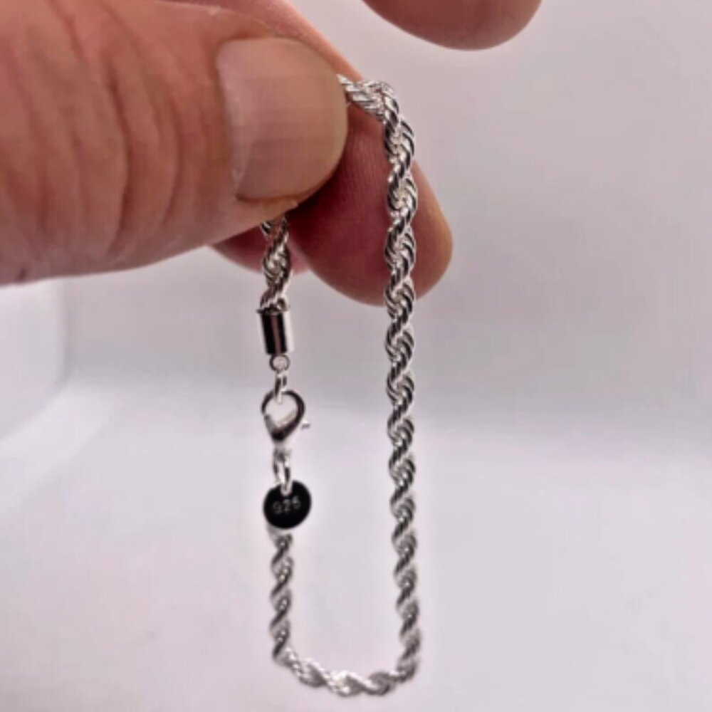 5mm wide rope chain bracelet with lobster closure 925 sterling silver